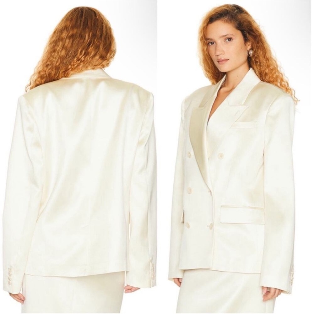 Helsa heavy satin  Cream Double-Breasted Blazer